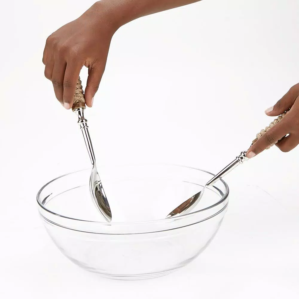 Flatware Mind Reader Silver Stainless Steel Rope Serving Salad Server Utensil Set Spoon And Fork Set (2-Piece) - Image 4
