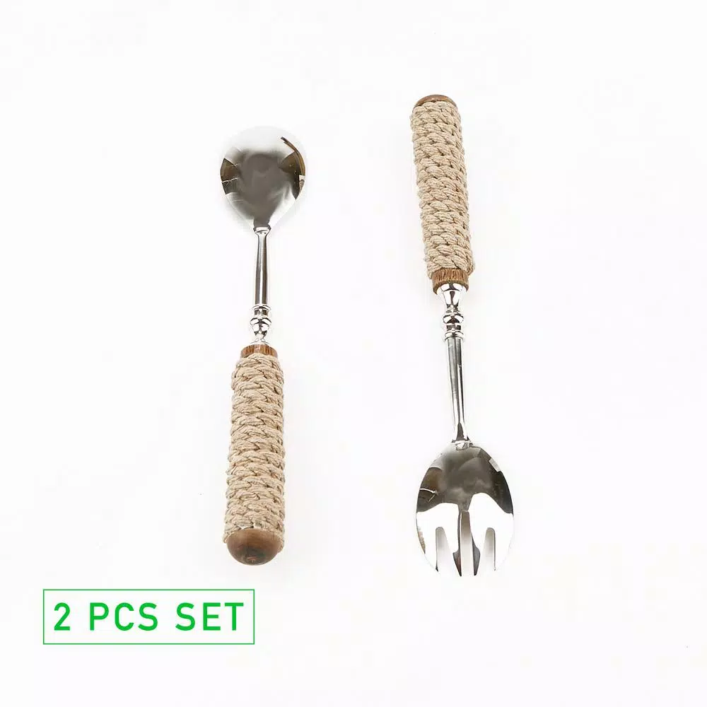Flatware Mind Reader Silver Stainless Steel Rope Serving Salad Server Utensil Set Spoon And Fork Set (2-Piece) - Image 8