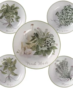 Dinnerware Certified International Fresh Herbs 12 In. And 8 In. Multi-Colored Pasta Bowl Set (Set Of 5)