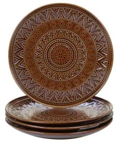 Dinnerware Certified International Aztec 4-Piece Patterned Multi-Colored Stoneware 9 In. Salad Plate Set (Service For 4)