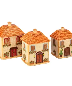 Dinnerware Certified International Piazzette 3-Piece Traditional Multi-Colored Ceramic 52, 74, 96 Oz. Canister Set