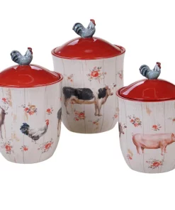 Dinnerware Certified International Farmhouse 3-Piece Country/Cottage Multi-Colored Ceramic 54, 72, 104 Oz. Canister Set