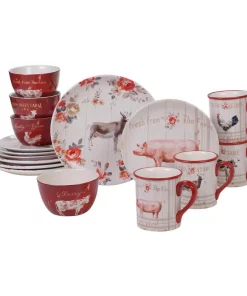 Certified International Farmhouse 16-Piece Country/Cottage Multi-Colored Ceramic Dinnerware Set (Service For 4)