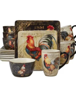 Certified International Gilded Rooster 16-Piece Traditional Multi-Colored Ceramic Dinnerware Set (Service For 4)