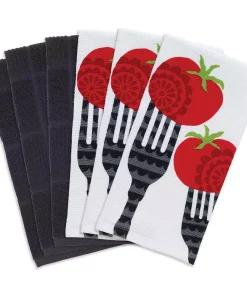 Table Linens & Kitchen Linens RITZ T-fal Multicolor Fork Cotton Print Dual And Solid Kitchen Dish Towel (Set Of 6)