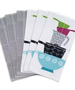 Table Linens & Kitchen Linens RITZ T-fal Multicolor Pots And Pans Cotton Print Dual And Solid Kitchen Dish Towel (Set Of 6)