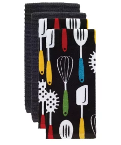 Table Linens & Kitchen Linens RITZ T-fal Multicolor Utensiles Cotton Fiber Reactive Print And Solid Kitchen Dish Towel (Set Of 4)