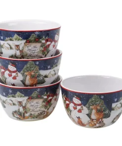 Dinnerware Certified International Magic Of Christmas Snowman 22 Oz. Multicolored Earthenware Ice Cream Bowl (Set Of 4)