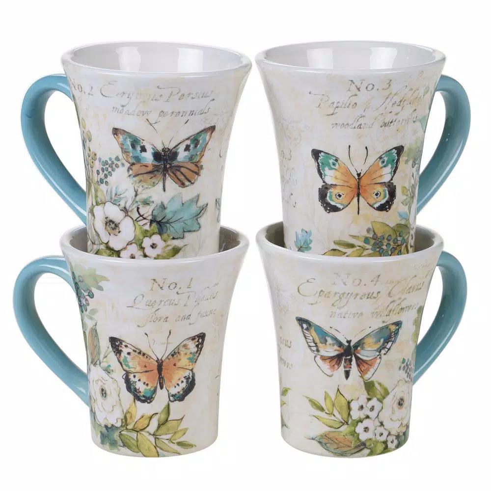 Dinnerware Certified International Nature Garden 4-Piece Seasonal Multicolored Earthenware 12 Oz. Mug Set (Service For 4)