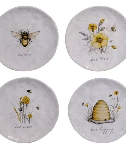 Dinnerware Certified International Bee Sweet 4-Piece Seasonal Multicolored Earthenware 8.5 In. Salad Plate Set (Service For 4)