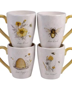Dinnerware Certified International Bee Sweet 4-Piece Seasonal Multicolored Earthenware 22 Oz. Mug Set (Service For 4)