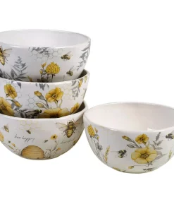 Dinnerware Certified International Bee Sweet 4-Piece Seasonal Multicolored Earthenware 26 Oz. Ice Cream Bowl Set (Service For 4)