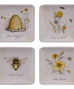 Dinnerware Certified International Bee Sweet 4-Piece Seasonal Multicolored Earthenware 6 In. Canape Plate Set (Service For 4)