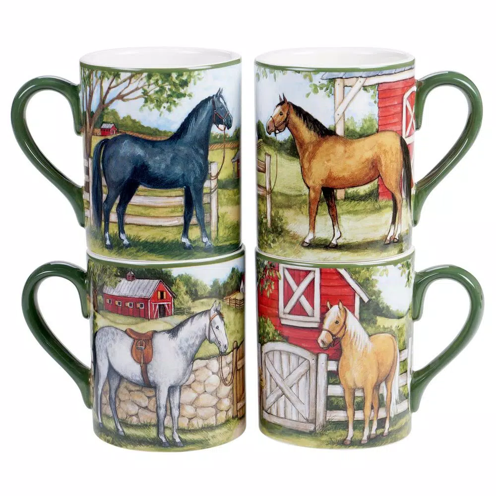 Dinnerware Certified International Clover Farm 4-Piece Seasonal Multicolored Earthenware 14 Oz. Mug Set (Service For 4) - Image 3
