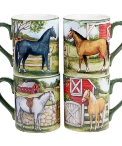 Dinnerware Certified International Clover Farm 4-Piece Seasonal Multicolored Earthenware 14 Oz. Mug Set (Service For 4)