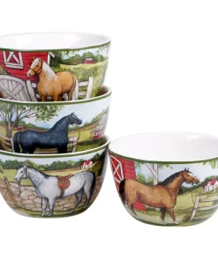 Dinnerware Certified International Clover Farm 4-Piece Seasonal Multicolored Earthenware 22 Oz. Ice Cream Bowl Set (Service For 4)
