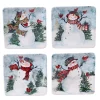 Dinnerware Certified International Watercolor Snowman 4-Piece Holiday Multicolored Earthenware 6 In. Canape Plate Set (Service For 4)