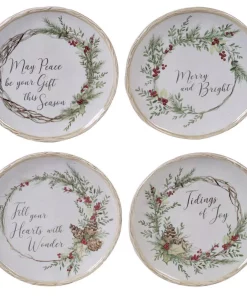 Dinnerware Certified International Holly And Ivy 4-Piece Holiday Multicolored Earthenware 6 In. Canape Plate Set (Service For 4)