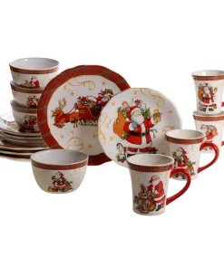 Certified International Vintage Santa Dinnerware 16-Piece Holiday Multicolored Earthenware Dinnerware Set (Service For 4)