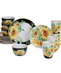 Certified International Sunflower Fields 16-Piece Seasonal Multicolored Earthenware Dinnerware Set (Service For 4)
