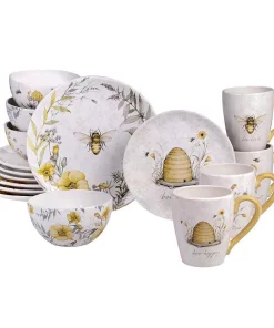 Certified International Bee Sweet 16-Piece Seasonal Multicolored Earthenware Dinnerware Set (Service For 4)
