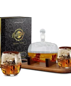 Bar Accessories NutriChef 25 Oz. Glass Wine And Whiskey Decanter Aerator Set With Whiskey Glasses