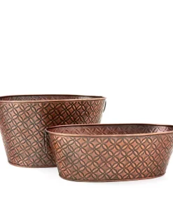 Bar Accessories Old Dutch “Floral” 6.5 Gal. And 3.5 Gal. Galvanized Antique Copper Party Tubs (Set Of 2)
