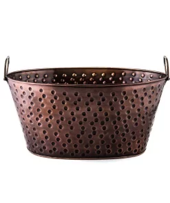 Bar Accessories Old Dutch 17 In. X 11 In. X 8.25 In., 4 Gal. Oval Party Tub In Antique Hammered Copper