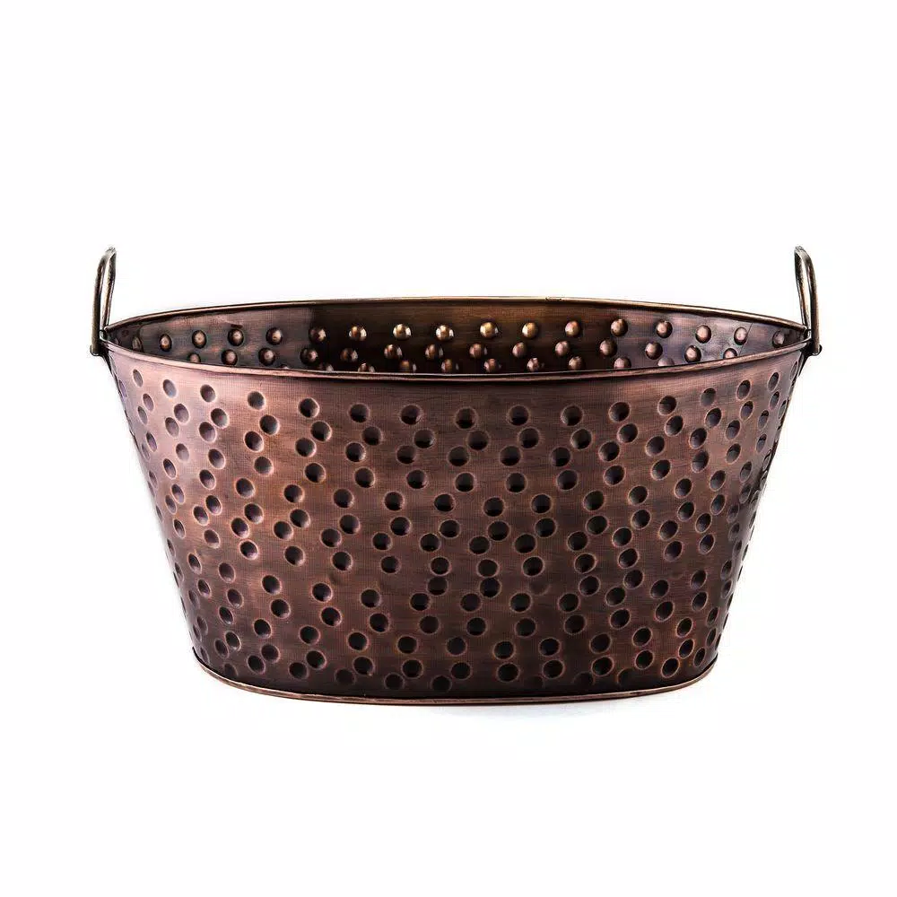 Bar Accessories Old Dutch 17 In. X 11 In. X 8.25 In., 4 Gal. Oval Party Tub In Antique Hammered Copper