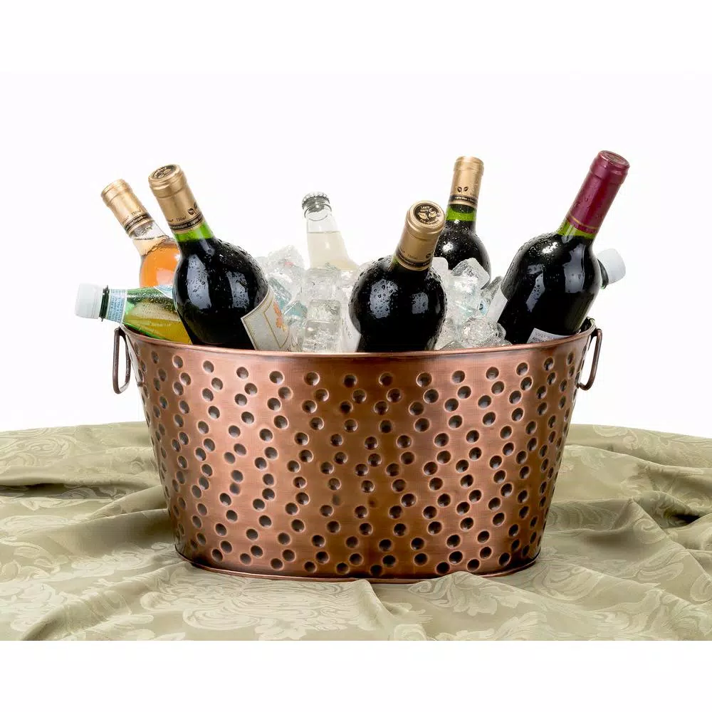 Bar Accessories Old Dutch 17 In. X 11 In. X 8.25 In., 4 Gal. Oval Party Tub In Antique Hammered Copper - Image 2