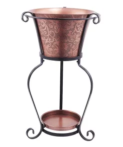 Bar Accessories Old Dutch 19-3/4 In. X 32 In. Solid Cooper Etched Beverage Tub With Stand