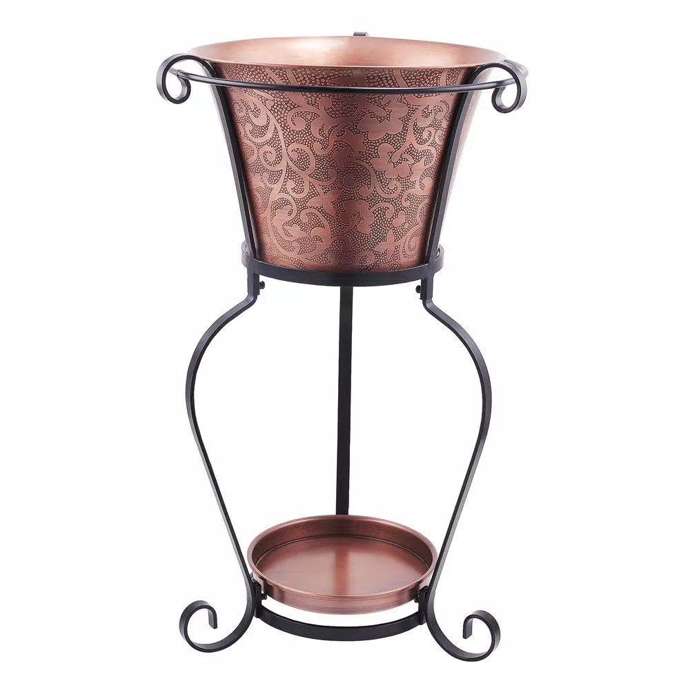 Bar Accessories Old Dutch 19-3/4 In. X 32 In. Solid Cooper Etched Beverage Tub With Stand