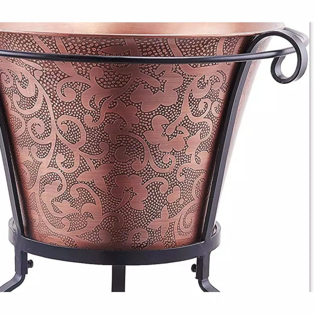 Bar Accessories Old Dutch 19-3/4 In. X 32 In. Solid Cooper Etched Beverage Tub With Stand - Image 2