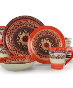 Elama Zen 16-Piece Casual Orange Stoneware Dinnerware Set (Service For 4)