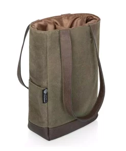 Bar Accessories Picnic Time Khaki Green 2-Bottle Insulated Waxed Canvas Wine Cooler Bag