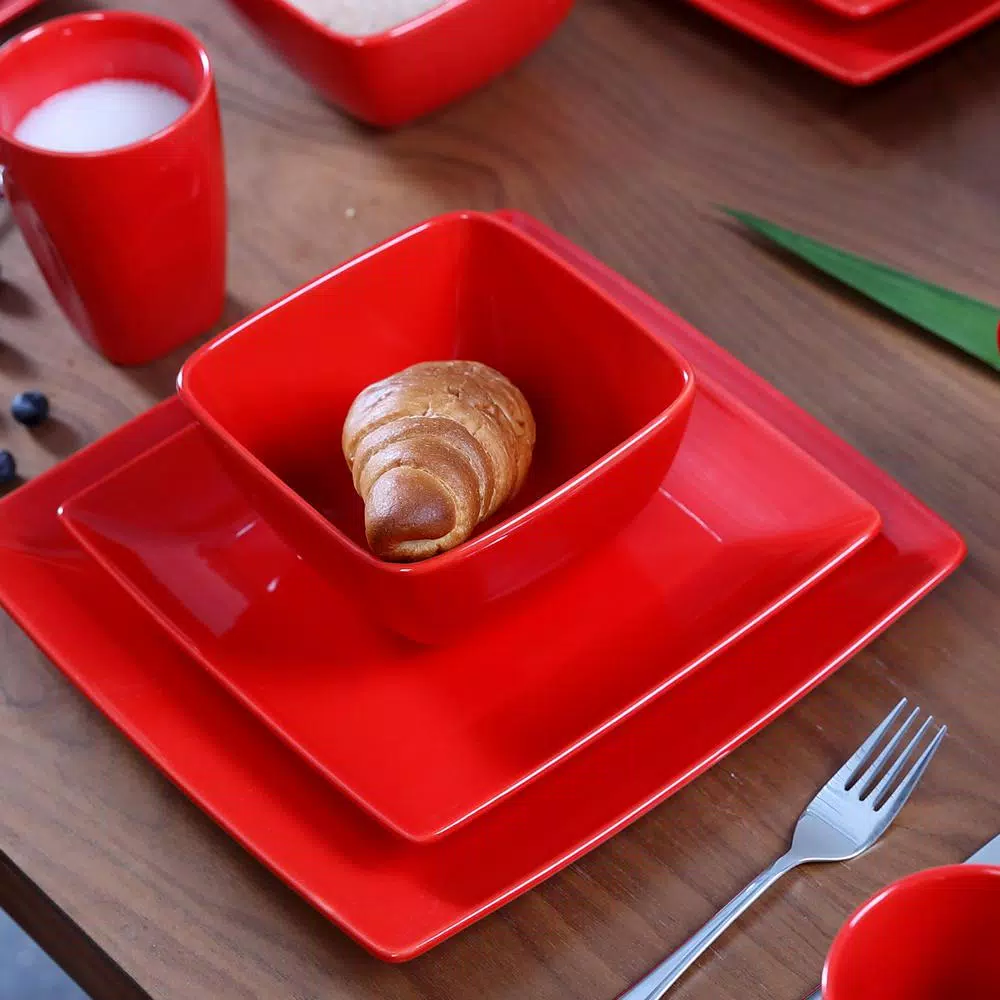 Boyel Living 16- Piece Modern Solid Color Red Porcelain Dinnerware Sets (Service For Set For 4) - Image 4