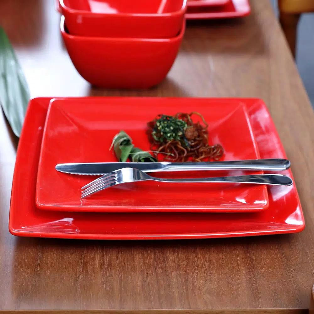 Boyel Living 16- Piece Modern Solid Color Red Porcelain Dinnerware Sets (Service For Set For 4) - Image 3