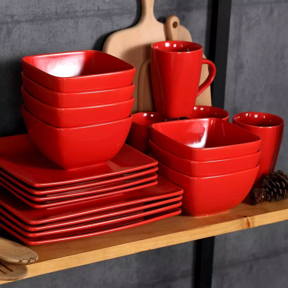 Boyel Living 16- Piece Modern Solid Color Red Porcelain Dinnerware Sets (Service For Set For 4) - Image 7