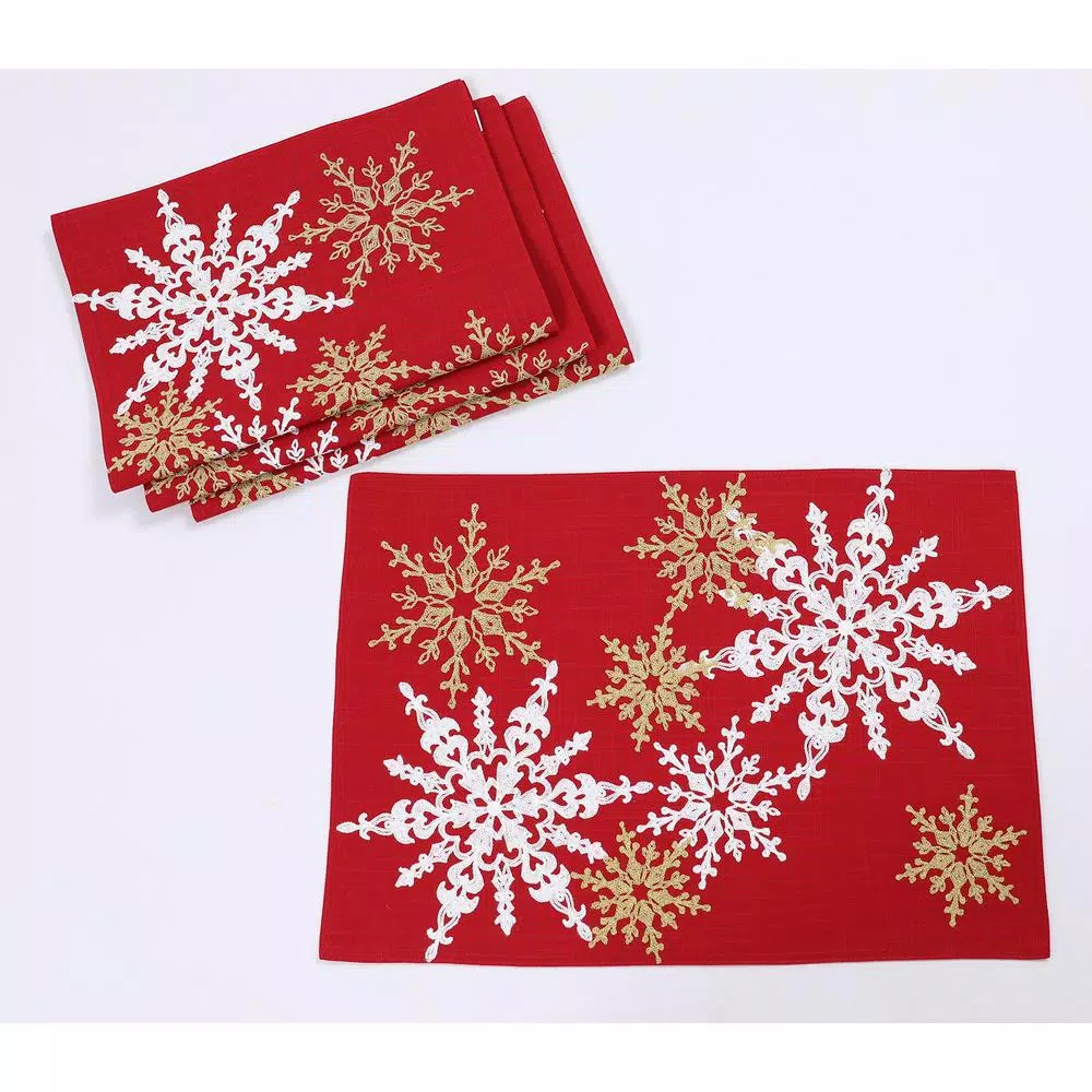 Table Linens & Kitchen Linens Manor Luxe 14 In. X 20 In. Red Magical Snowflakes Crewel Embroidered Christmas Placemats (Set Of 4), Polyester - Image 3