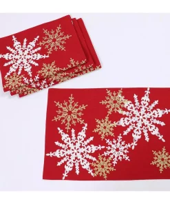 Table Linens & Kitchen Linens Manor Luxe 14 In. X 20 In. Red Magical Snowflakes Crewel Embroidered Christmas Placemats (Set Of 4), Polyester