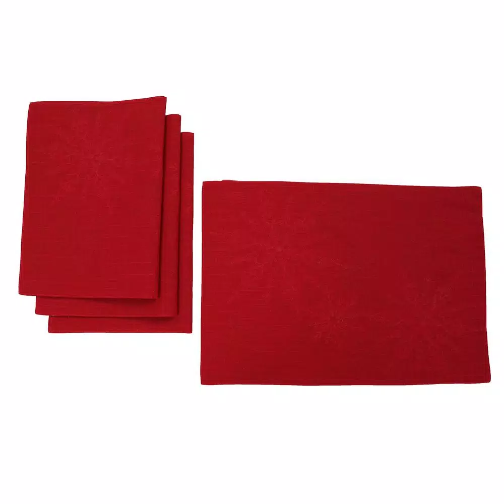 Table Linens & Kitchen Linens Manor Luxe 14 In. X 20 In. Red Magical Snowflakes Crewel Embroidered Christmas Placemats (Set Of 4), Polyester - Image 2