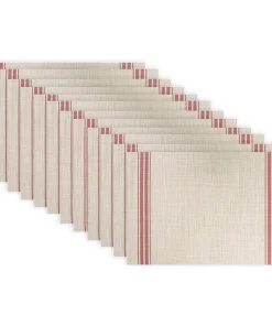 Table Linens & Kitchen Linens RITZ 19 In. X 13 In. Red Stripe PVC And Polyester Chambray Reversible Woven Indoor Outdoor Placemats (Set Of 12)