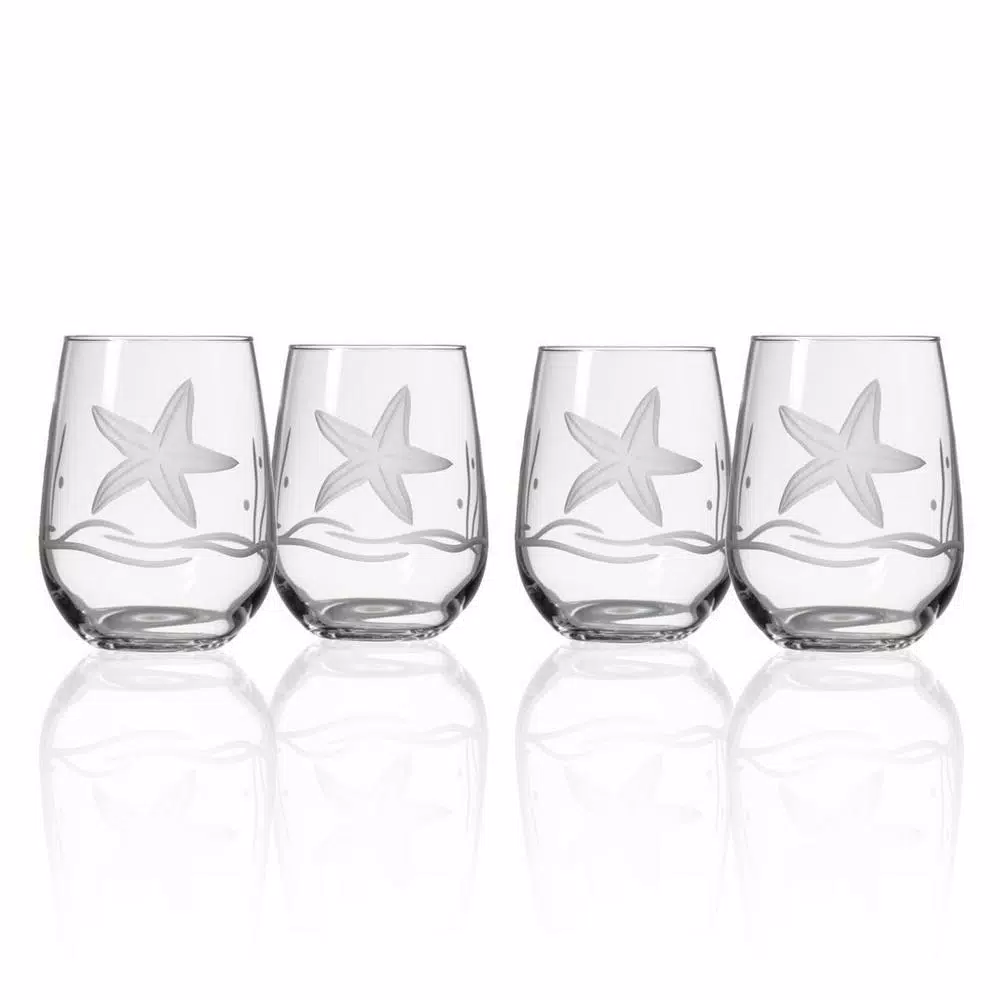 Drinkware Rolf Glass Starfish 17 Oz. Clear Stemless Wine Tumbler (Set Of 4)