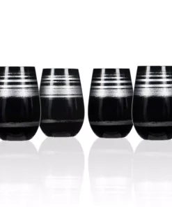 Drinkware Rolf Glass Cosmo 16.5 Oz. Stemless Wine Tumbler – Black/Silver (Set Of 4)