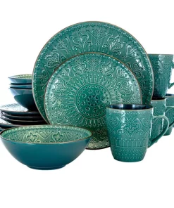 Elama 16-Piece Modern Sea Green Stoneware Dinnerware Set (Service For 4)