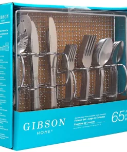 Gibson Bay 65 Piece Silver Stainless Steel Flatware Set With Wire Caddie (Service For 8)