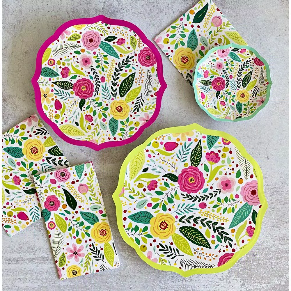 Disposable Tableware Sugar Plum Party Dinner Plate Spring Blossoms (16-Piece) - Image 3