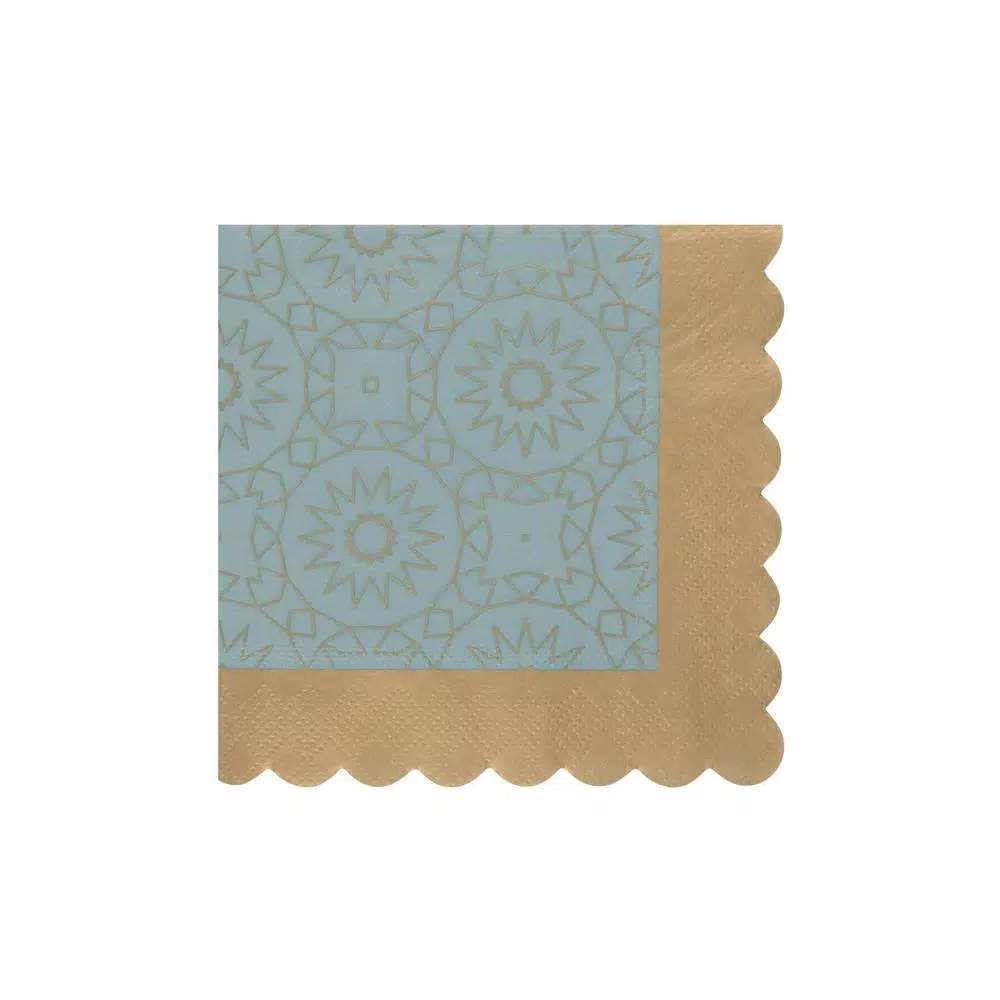 Disposable Tableware Sugar Plum Party 32-Piece Blue And Gold Assorted Disposable Cocktail Paper Napkin