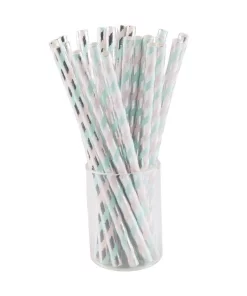 Disposable Tableware Sugar Plum Party 50-Piece Blue And Pink Assorted Disposable Cocktail Paper Straws