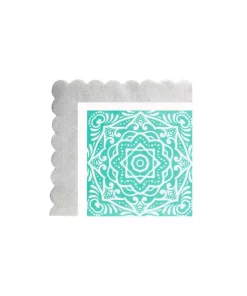 Disposable Tableware Sugar Plum Party 32-Piece Silver And Blue Assorted Disposable Cocktail Paper Napkin